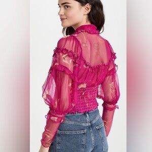 FREE PEOPLE Sheer Long Sleeve Top With Buttons Size M
